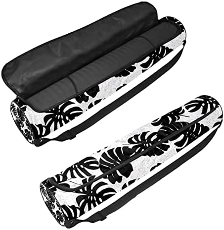 Bolsa de tapete de ioga, folhas de palmeira preta e branca folhas de ioga transportadora de tapete de ioga full-zip
