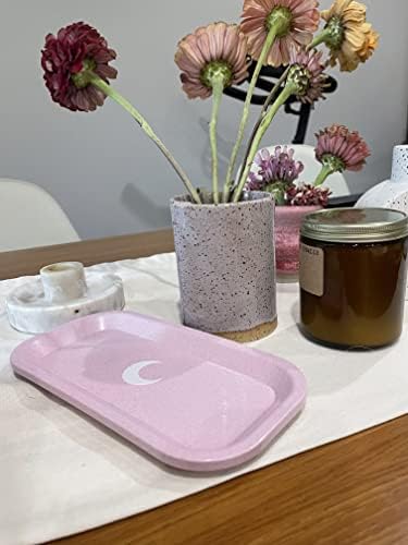Bandeja pequena de Brando Moon - Bandeja de planta leve rosa - feita de plantas - Ferramenta de cozinha de baixo carbono ecológica - bordas curvas e superfície lisa - Tamanho do deslocamento 8 x 4,1 polegadas