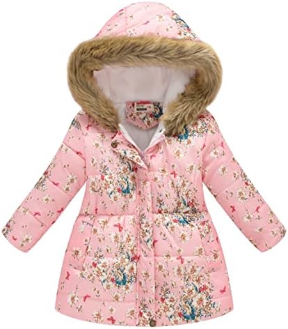 Crianças meninos meninos meninas estampas florais casaco de inverno algodão parka com capuz de neve com pêlo quente encapuzado
