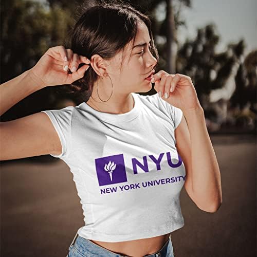 T -shirt cortada para mulheres da Universidade de Nova York - Top de colheita NYU - camiseta gráfica legal