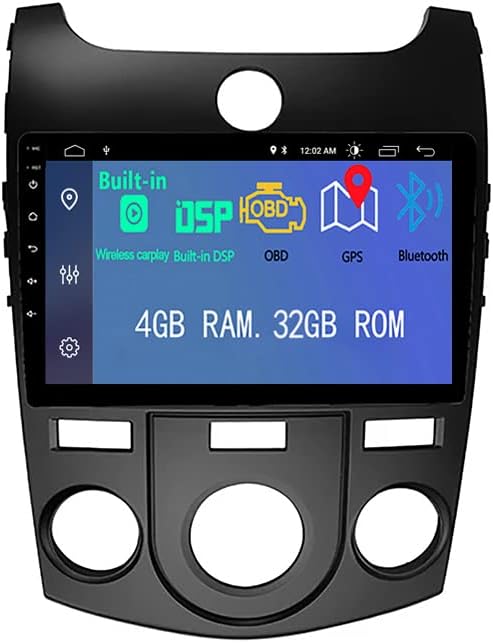 Android 12 Car Player estéreo Player IPS GPS Navigação embutida A unidade sem fio CarPlay Bluetooth suporta uma câmera de backup RCA completa wifi obd2 dvr tpms para kia forte cerato 2008 - 2014