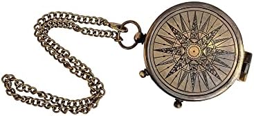 Vintique Brass Pocket Compass com o acabamento antigo da cadeia Round Compass Marine Navigational Compass lam