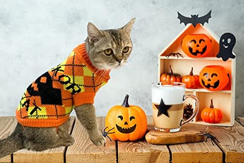 Cooshou 2pcs Halloween Dog Sweater Kitten Kittewwear Roupas de cachorro Truque de laranja ou tratar o padrão de boo fantasma roxo para gatinho cachorro gato cachorro M