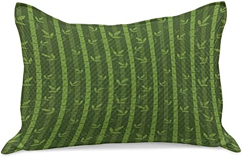 Ambesonne Bamboo Prind Kilt Cilt Cashrowcover, padrão repetitivo com plantas de folhagem japonesa monocromática, capa padrão de travesseiro de tamanho king para quarto, 36 x 20, verde verde -oliva verde
