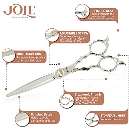 Jole Professional Hair Cutting Scissors - Robusta e precisa tesoura de cabelo em aço inoxidável japonês - 6,2 prata em espelho brilho
