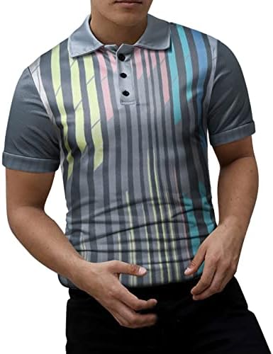 Camisetas pólo masculas ubst botão listrada de retalhos de retalhos henley tops de manga curta slim fit