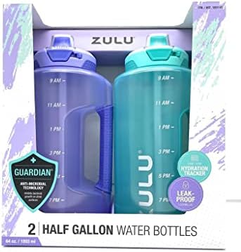 Garrafas de água de meio galão zulu com marcadores de tempo de rastreamento de hidratação, 2 pacote, 64 oz