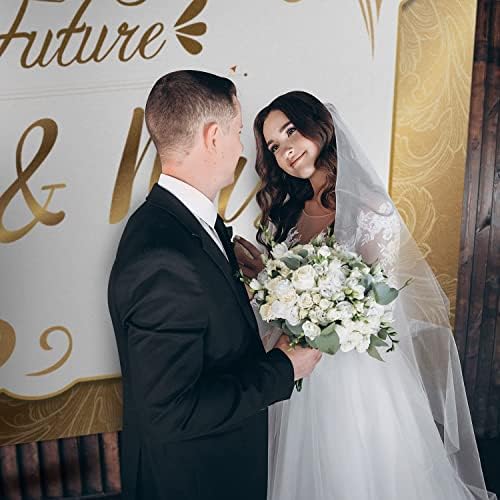 Futuro Sr. e Mrs Banner Banner Golden noivado Bridal Chused Wedding tem temas de festa decorações fotográficas brancas brancas