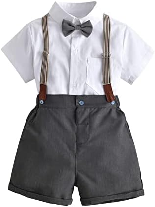LCZIWO MENINOS Roupas de verão Baby 4 PCs Cavalheiro roupa Toddler Botão de gravata borboleta camisa e suspensórios