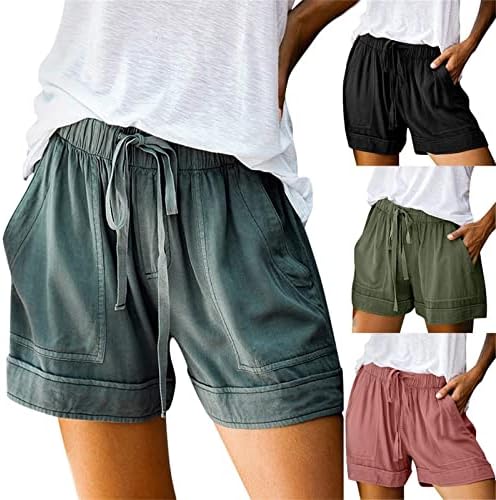 Shorts femininos de gdjgta algodão de altura de altura e elástica plissada shorts fofos de praia shorts casuais fluidos