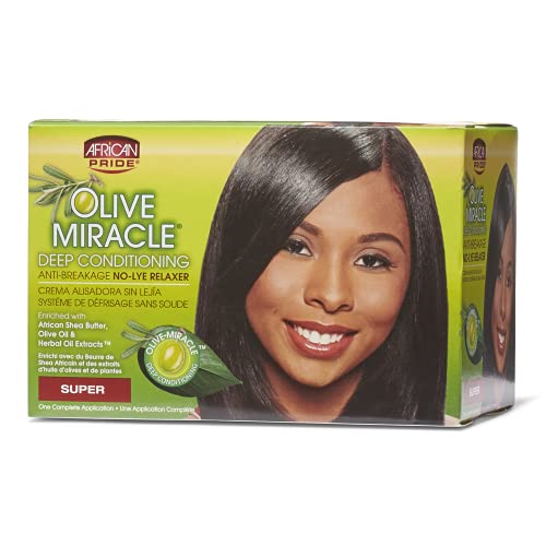 African Pride Olive Miracle Condicionamento profundo No -Lye Relaxer Super - Contém aloe vera, petróleo de mamona e