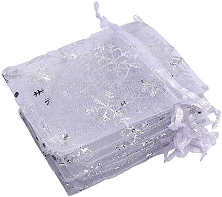 100pcs/pacote jóias de floco de neve embalando o pacote de sacolas de bolsas de casamento de organza de natal desenhado)