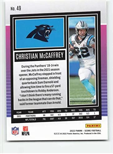 2022 Pontuação 49 Christian McCaffrey Carolina Panthers Football NFL