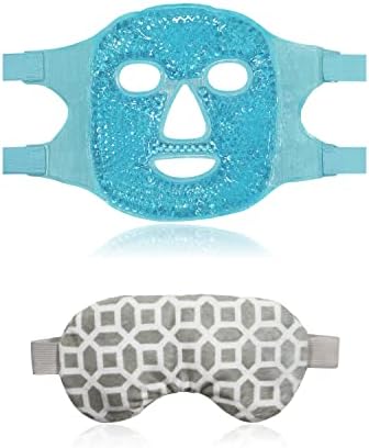 Pacote de znöcuetöd de máscara de face de resfriamento máscara de gelo para rosto inchado e máscara de olho de calor para microondas para olhos secos, olhos inchados com lavanda e linhaça