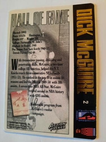 1994-95 Hall da fama de basquete compactado por ação #2 Dick McGuire Auto + - Basquete autografado