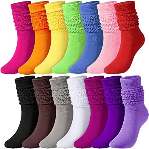 14 pares Scrunch Meocks para mulheres coloridas meias desleixadas 80s Neon feminino mais longo meias de desleixado de meninas elásticas elásticas longas de bota de bota empilhada