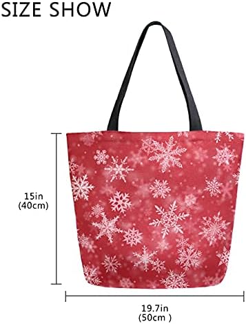Zzxxb natal snowflake saco reutilizável bolsa de compras de lona bolsa bolsa grande ombro de bolsa lavável dobrável para mulheres