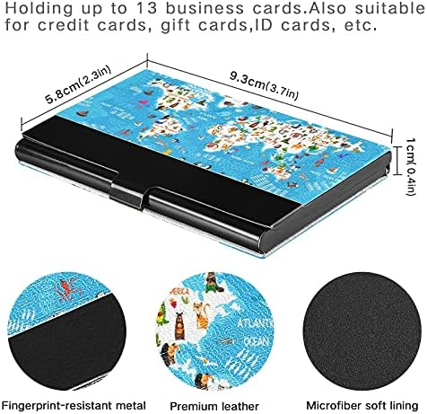 Cartoon mapa mundial titular de cartões de visita para homens titular de cartões de visita com couro Cretid Card