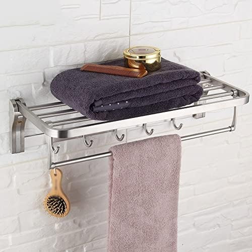 Prateleira de rack de toalha Lukeo com ganchos de barra móvel Acessórios para o banheiro de aço inoxidável de aço inoxidável