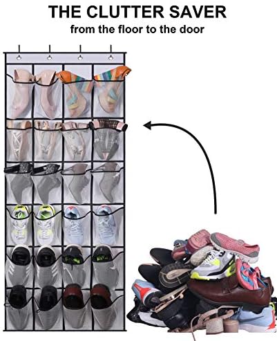 Misslo 24 bolsos grandes de malha e 24 bolsos de tecido resistente Organizador de sapatos pendurados com 4 ganchos de metal