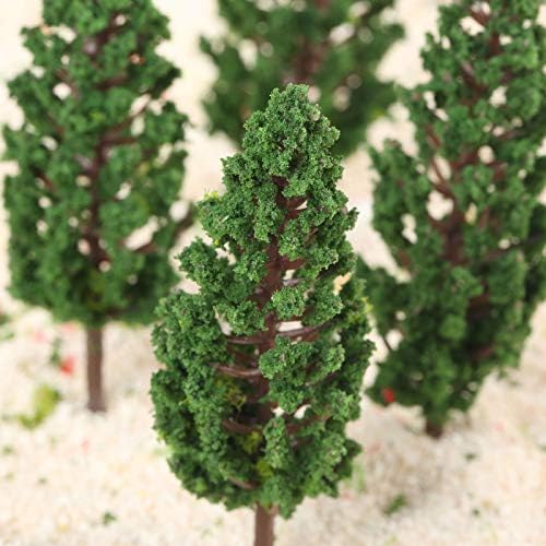 Yetha 50pcs Model árvores, treina cenário Diy Pine Model Plastic Model Green Trees para cenas de arquitetura da paisagem de escala de escala, 80mm/3.15