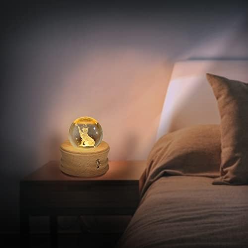 Kibuhain 3D Crystal Ball Music Box com luz LED de projeção e base de madeira rotativa, Melhor presente para o Dia dos Namorados