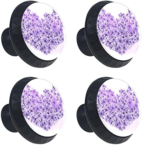 Kaido Purple Flor Pattern Padrives Dreat Fandles 4 Peças Botão redondo de armário com parafusos adequados para o escritório