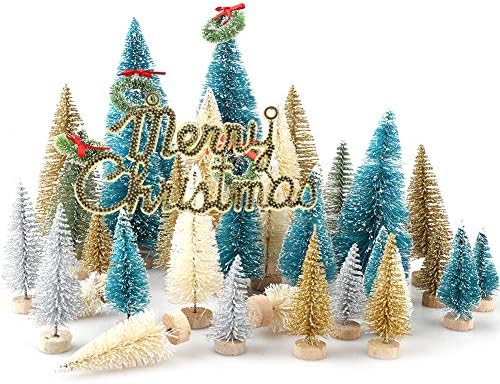 Lazyspace 36pcs Mini árvores de Natal de Sisal Artificial Mery Mery Christmas Decorações de mesa de mesa DIY DIY para festa de férias de Natal