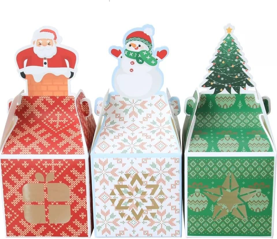 7RIVRIRRIVERS CAIXAS DE TRATAMENTOS DE NATAL CONJUNTO DE 12- Pequenas caixas de presente de Natal perfeitas para ornamentos, pequenos presentes, doces, biscoitos, favores