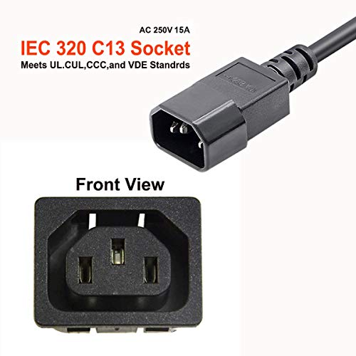 FILHU AC 250V 15A IEC 320 C13 Painel Mount Connector Socket com UL1007 16AWG Fios