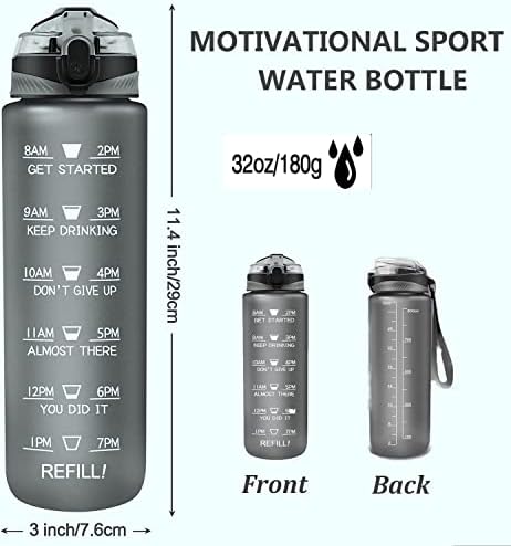 Drinking Bottle 1L, Water Bottle Vaksoof, bebida de bebida adequada para esportes, garrafa esportiva [Tritan sem BPA] com palha e marcador de tempo para ciclismo, fitness, caminhada, ao ar livre