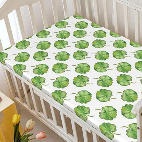 Folha de berço com tema de gerânio, colchão de berço padrão folhas de cama de colchão de berço lençóis de colchão-bebê para menina ou menino, 28 x52, samambaia branca verde