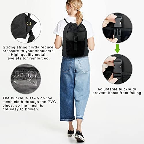 BEEGREEN Black Gym Bag Backpack Backpack X-Large 18,5 x 15 Bolsa esportiva com zíper interno Pocket para homens Mulheres