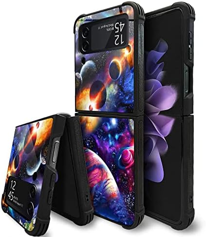 Caixa Samsung Galaxy Z Flip 4 5G, sistema solar colorido Galáxia Z Flip 4 5g Casos para homens menino, Proteção de queda TPU Soft Bumper
