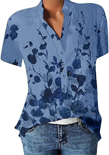 2023 Tops florais para mulheres Button Up Camisetas Casuais Casual Camiseta curta Camiseta de verão Tops Tops Basic
