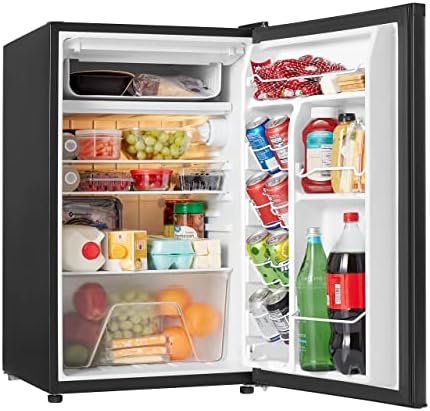 AQZXXA 4.3 Cu.Ft Mini geladeira com freezer, geladeira pequena de porta única, geladeira compacta, termostato ajustável, ruído baixo, refrigerador compacto com eficiência de energia para dormitório, escritório