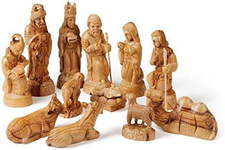 Cena da natividade Figuras detalhadas Definir esculturas esculpidas em madeira de oliva artesanais