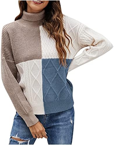 Suéteres pullover feminino com cabo de malha de malha de malha de malha de pescoço