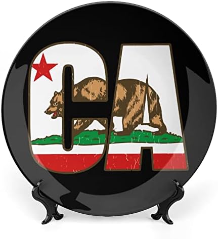 Bandeira da bandeira do urso da Califórnia China Placa decorativa Redonda Cerâmica Artesanato com Display Stand for Home Office Wall Dinner Decor