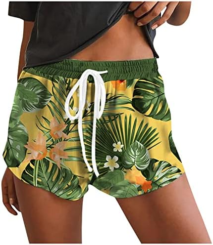 Roupas de verão femininas de Uqrzau Moda impressa Drawstring Palnta de praia de secagem rápida shorts casuais 2023