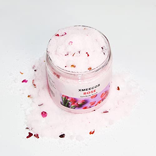 Xmeecos Rose Salt Body Scrub Skin Cleaser com hidratante de pétalas de rosa de sal natural | Esfoliante | Sal de banho | Crueldade