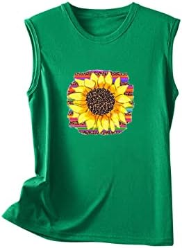 Tampa do tanque de Páscoa para mulheres Girassóis Tees de verão gráficos de pescoço redondo solto Camiseta casual Camisetas sem mangas