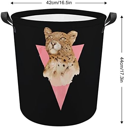 Cesto de lavanderia de leopardo rosa cesto de lavanderia com alças de lavagem de lavagem de roupas sujas para dormitório,