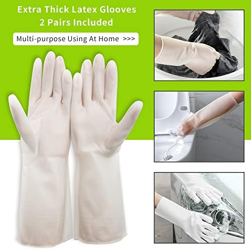 Klleyna 2 pares de látex reutilizável luvas de limpeza para lavar louça, tarefas, lavagem de roupas, duráveis ​​e confortáveis