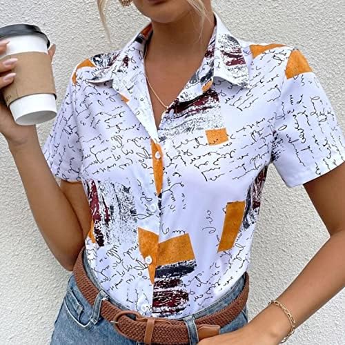 Camisas de camisetas para mulheres gráficas femininas femininas impressão gráfica de lapela Cardigan Casual de manga curta