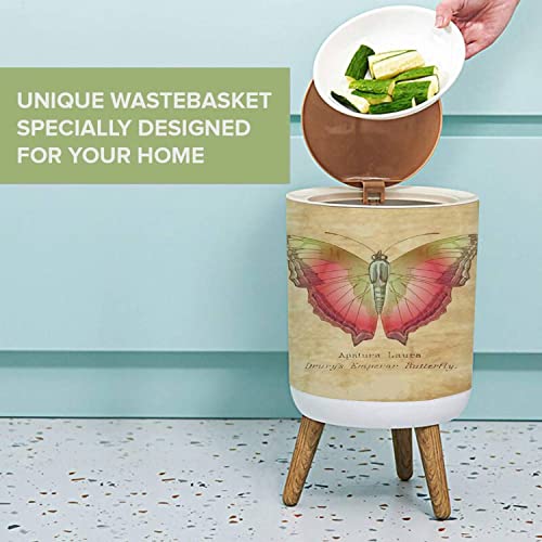 PHAIBHKERP Pequena lata de lixo com tampa de borboleta desenhada à mão em estilo de lixo de lixo de estilo vintage Bin