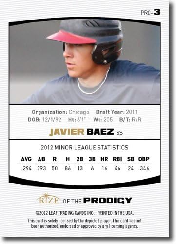Javier Baez 2012 Rize Rookie Inauguural Edition Prodigy RC