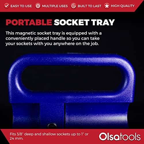 Bandeja de soquete portátil portátil da OLSA Tools | Unidade de 1/2 polegada | Azul | Se encaixa nas tomadas profundas, regulares