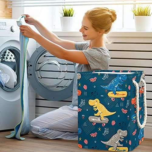 Dinosaur Blue Skateboard Laundry Tester com alças grandes cestas dobráveis ​​para lixeira, quarto de crianças, organizador