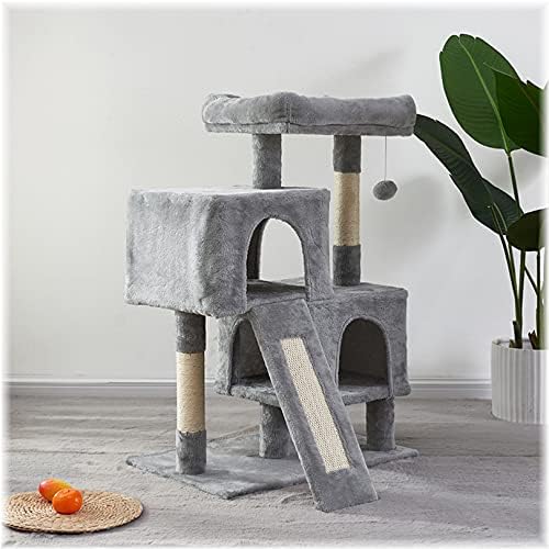 Torre de gato, árvore de 34,4 polegadas com tábua de arranhão, 2 condomínios de luxo, árvore de gatos de vários níveis, resistente e fácil de montar, para gatinho, animal de estimação, atividade interna relaxando